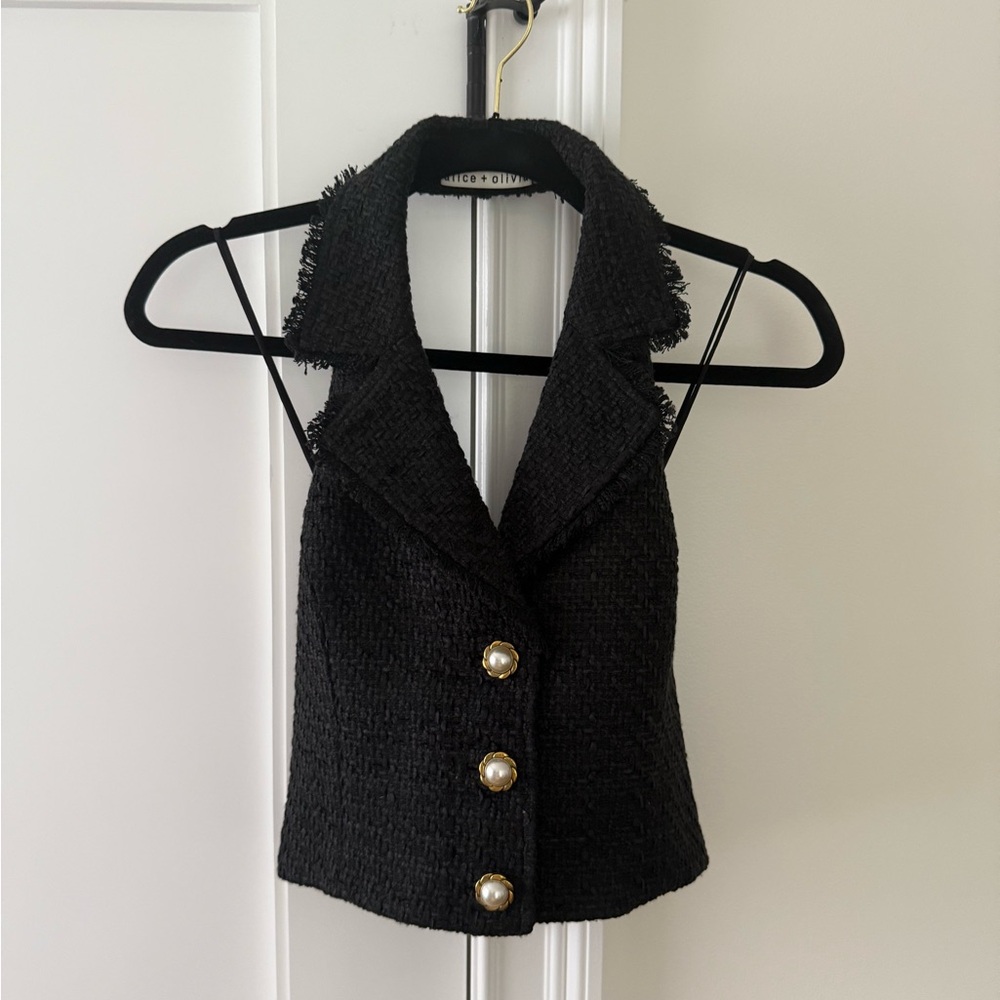 Alice + Olivia Black Halter Blouse with Notched Collar MERI HALTER VEST😍 - Picture 11 of 15